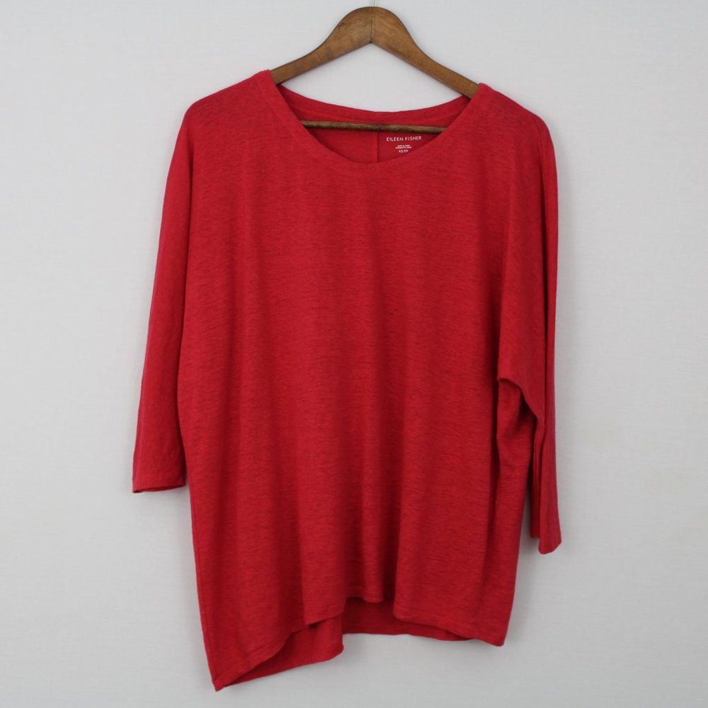 💥⬇️$40 Eileen Fisher Red Organic Linen 3/4 Sleeve Top